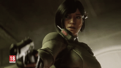 Woman In Military Uniform Holding Guns GIF