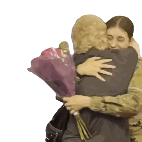 Woman In Military Uniform Hugging Flower Woman Sticker