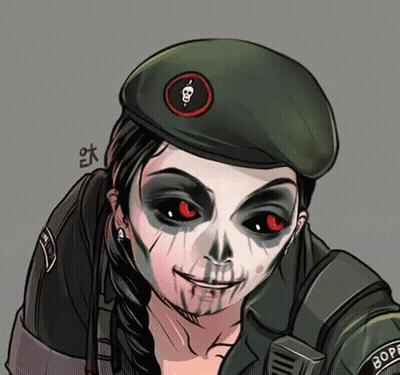 Woman In Military Uniform With Skull Face GIF
