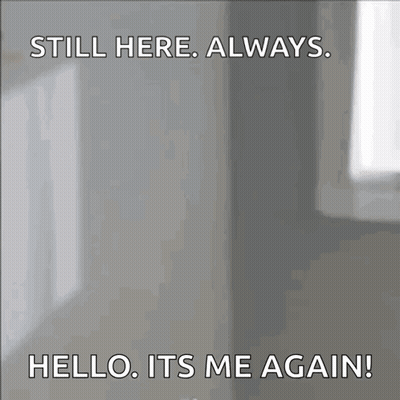 Woman In Mirror Saying Still Here Hello It's Me Again GIF