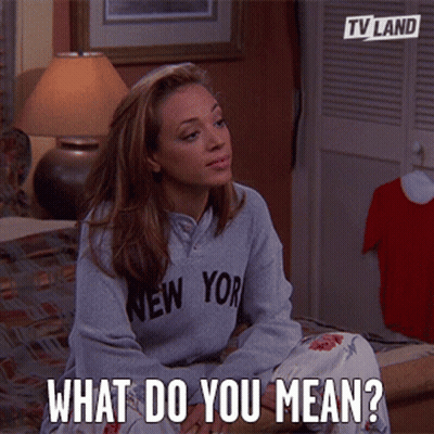 Woman In New York Sweatshirt Asking What Do You Mean GIF