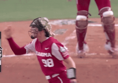 Woman In Number 98 Oklahoma Softball Jersey Celebrates GIF