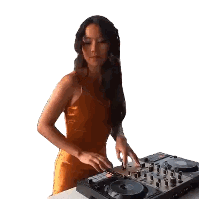 Woman In Orange Dress Playing DJ Controller Sticker