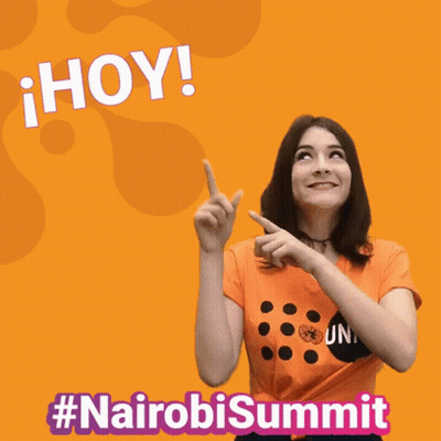Woman In Orange Shirt Pointing Up Hoy GIF