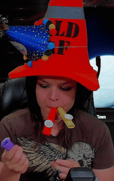 Woman In Party Hat Saying Old F GIF