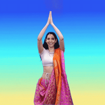Woman In Pink And Orange Sari Hands Together GIF