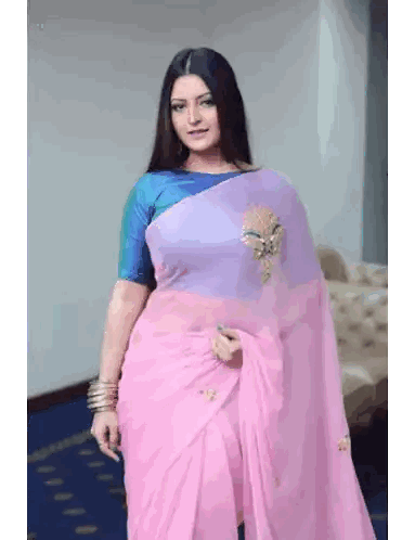 Woman In Pink And Purple Saree With Blue Blouse Sticker