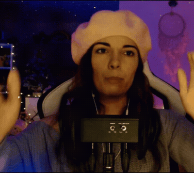 Woman In Pink Beret And Headphones At Microphone GIF