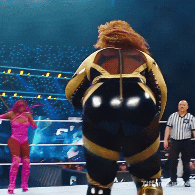 Woman In Pink Bodysuit In Wrestling Ring With Referee GIF