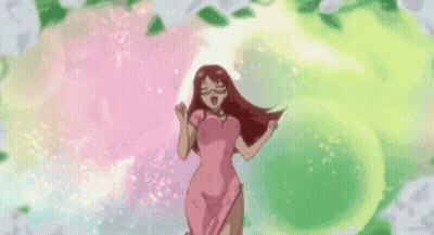 Woman In Pink Dress Against Green Background GIF