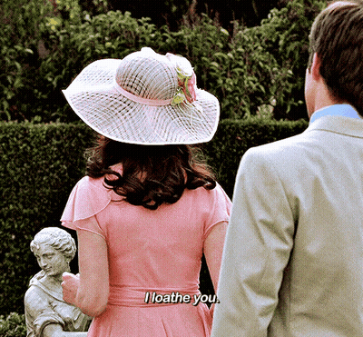 Woman In Pink Dress And Hat Says I Loath You GIF