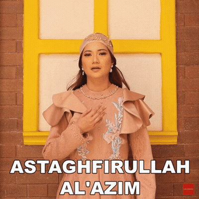 Woman In Pink Dress At Yellow Window Saying Astaghfirullah Al'Azim GIF