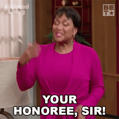 Woman In Pink Dress Dancing Saying Your Honoree Sir GIF