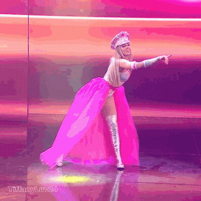 Woman in Pink Dress Dancing With Hashtag Tiffanyluv24