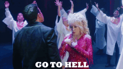 Woman In Pink Dress Dancing With Man In Black Jacket Go To Hell GIF