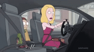 Woman In Pink Dress Driving Car With Man Behind GIF
