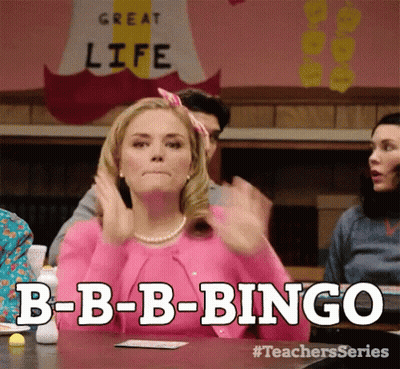 Woman In Pink Dress Hands Up Saying B-B-B-Bingo GIF