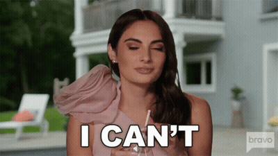 Woman In Pink Dress Holding Glass Saying I Can't GIF