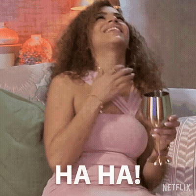 Woman In Pink Dress Laughing With Wine Netflix GIF