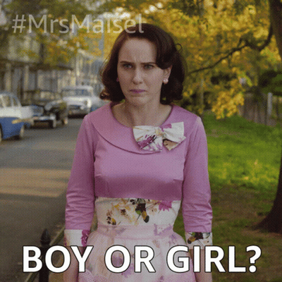 Woman In Pink Dress On Sidewalk Text Boy Or Girl GIF