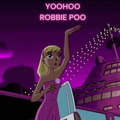 Woman In Pink Dress Saying Yoohoo Robbie Poo GIF