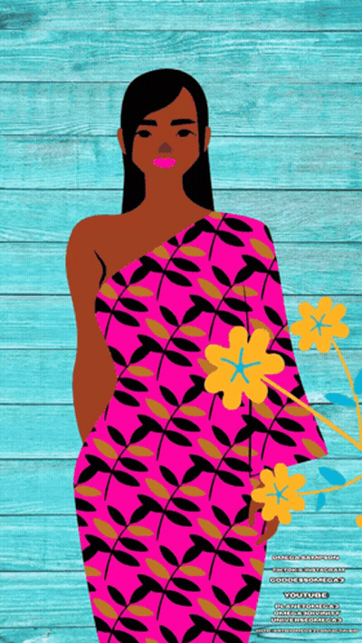 Woman In Pink Dress With Yellow Flowers GIF