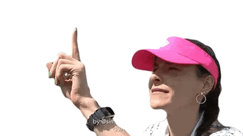 Woman In Pink Hat And Visor Pointing Up Sticker