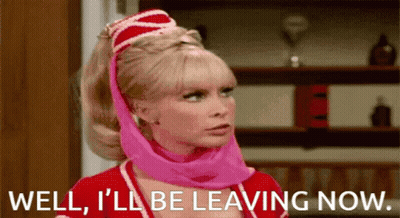 Woman In Pink Head Scarf And Red Hat Well I'll Be Leaving Now GIF