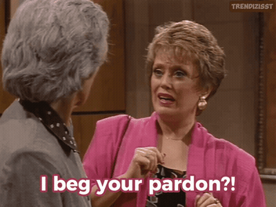 Woman In Pink Jacket Says I Beg Your Pardon GIF