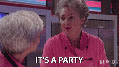 Woman In Pink Jacket Tells Another Its A Party GIF
