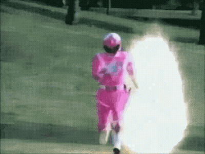 Woman In Pink Power Ranger Costume Walking GIF