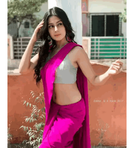 Woman In Pink Saree And White Blouse Sticker