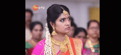 Woman in Pink Sari and Gold Jewelry Crowd
