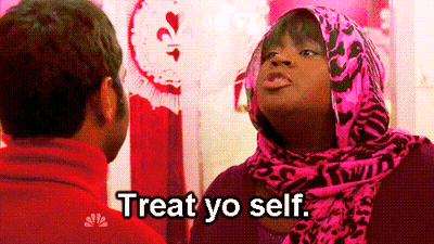 Woman In Pink Scarfsay Treat Yo Self To Man GIF