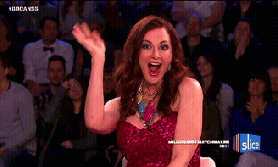 Woman In Pink Sequined Dress On TV Saying Slice GIF