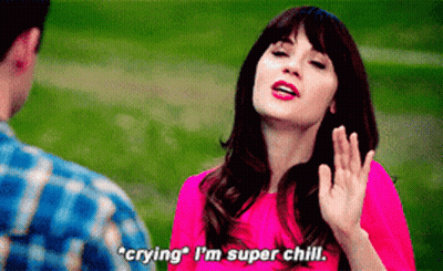Woman In Pink Shirt Saying Crying I'm Super Chill To Man GIF