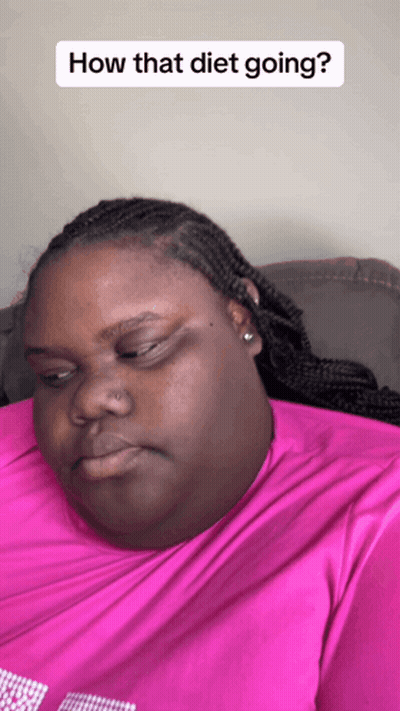 Woman In Pink Shirt Saying How That Diet Going GIF