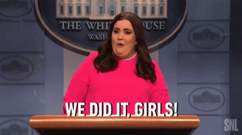 Woman In Pink Shirt Saying We Did It Girls GIF