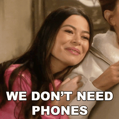 Woman In Pink Shirt Saying We Don't Need Phones GIF