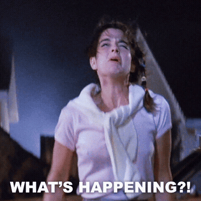 Woman In Pink Shirt Says What's Happening GIF