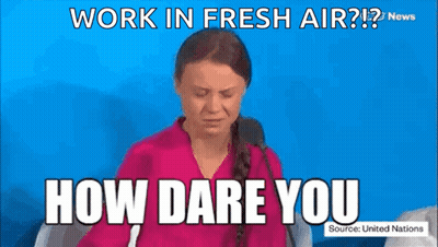 Woman In Pink Shirt Says Work In Fresh Air GIF