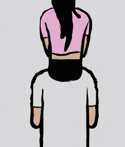 Woman In Pink Shirt Sitting On Man's Shoulders GIF