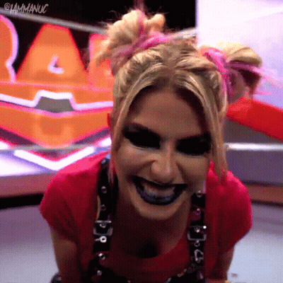 Woman In Pink Shirt Smiling With Black Lipstick GIF