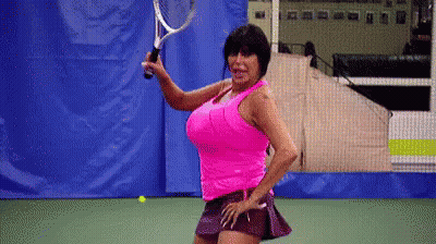 Woman In Pink Tank Top Holding Tennis Racquet GIF