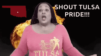 Woman In Pink Tulsa Shirt Screaming GIF