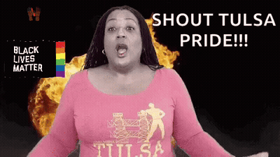 Woman In Pink Tulsa Shirt Shouting GIF