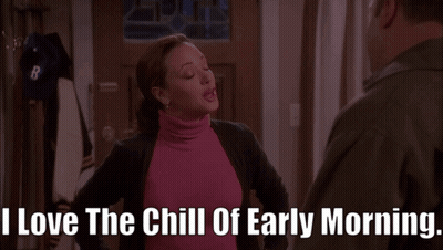 Woman In Pink Turtleneck Says I Love The Chill Of Early Morning GIF