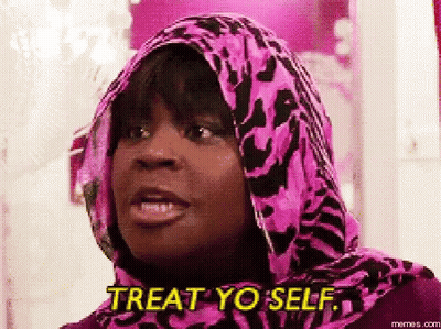 Woman In Pink Zebra Hoodie Says Treat Yo Self GIF