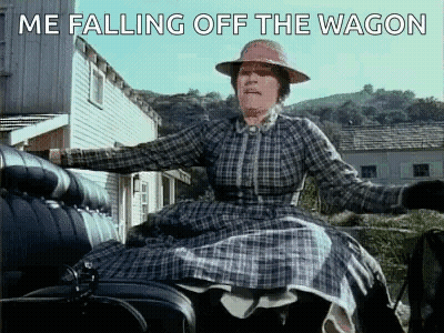 Woman In Plaid Dress Riding Carriage Falling Off Wagon GIF