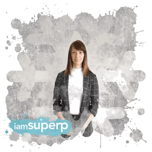 Woman In Plaid Jacket In Front Of I Am Superp Sign Sticker